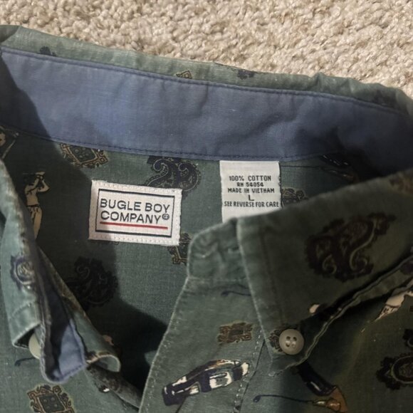 Bugle Boy Company Shirt Mens Extra Large Green Button Down Golf Print Cotton - Picture 3 of 6